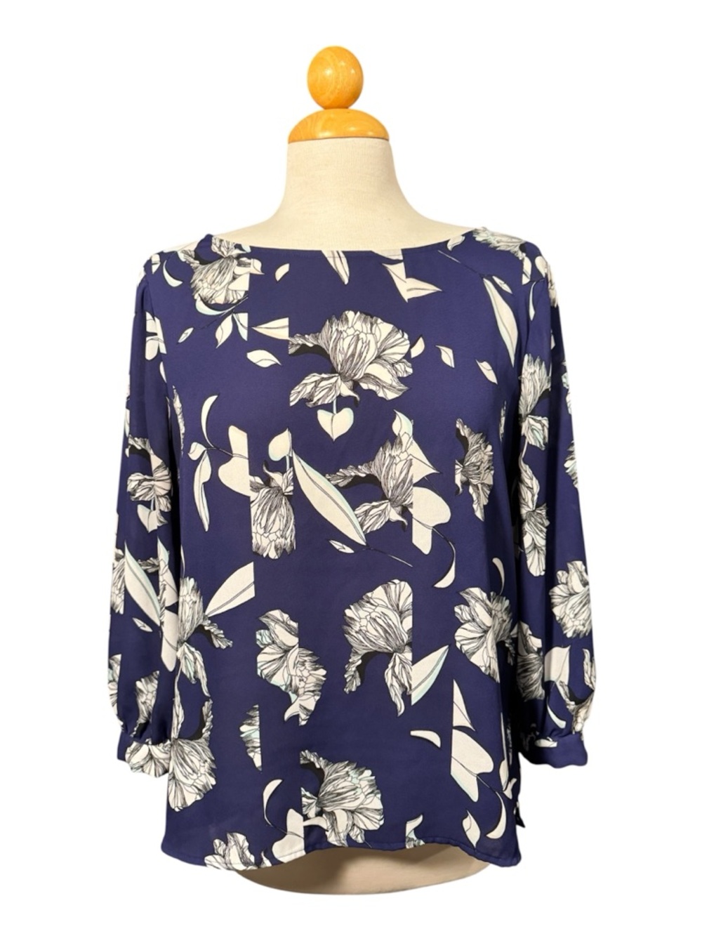 Apt. 9 Navy Floral Boatneck Blouse